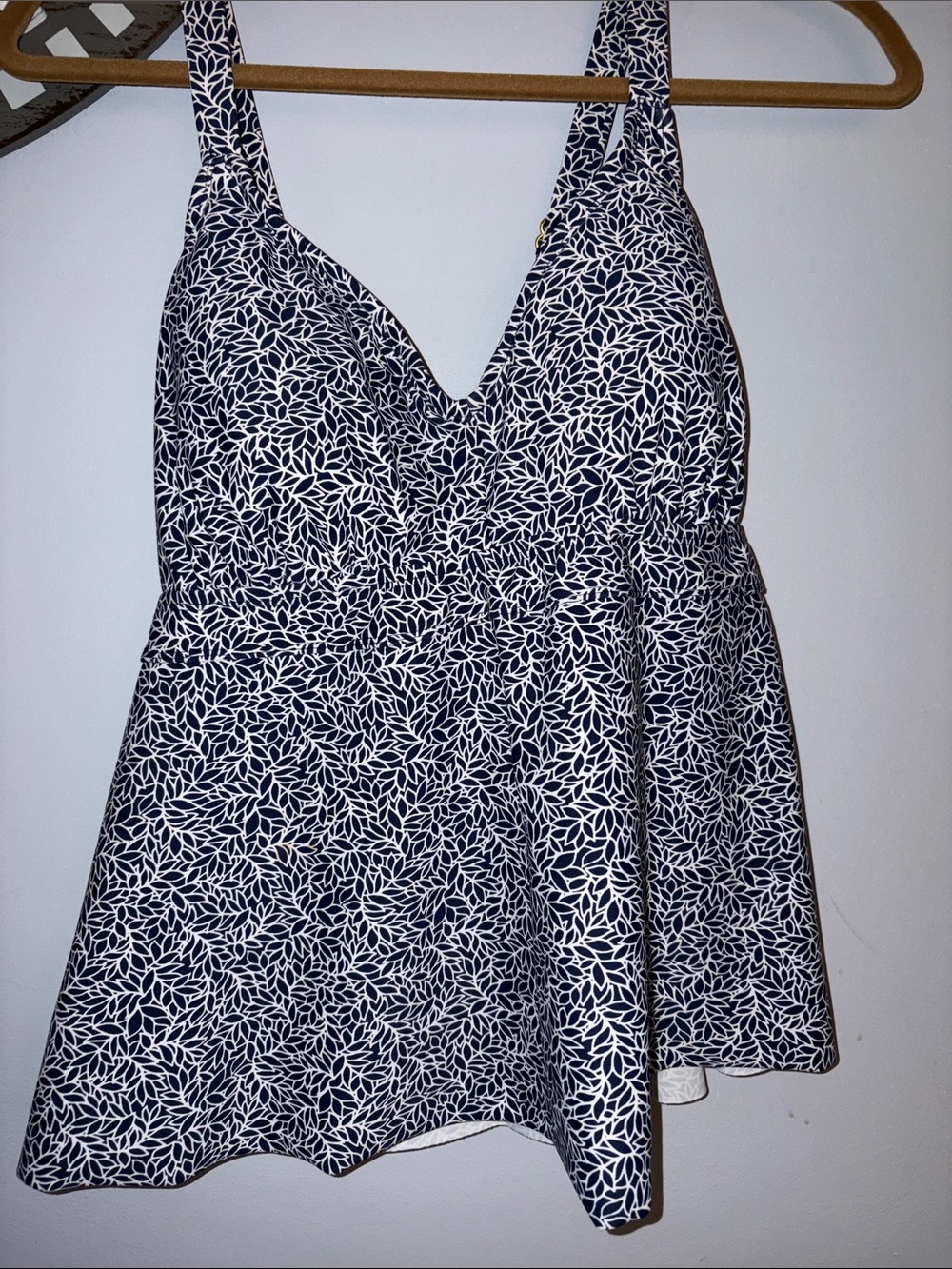 Kona Sol Navy and White Leaf Print Swim Tankini Top
